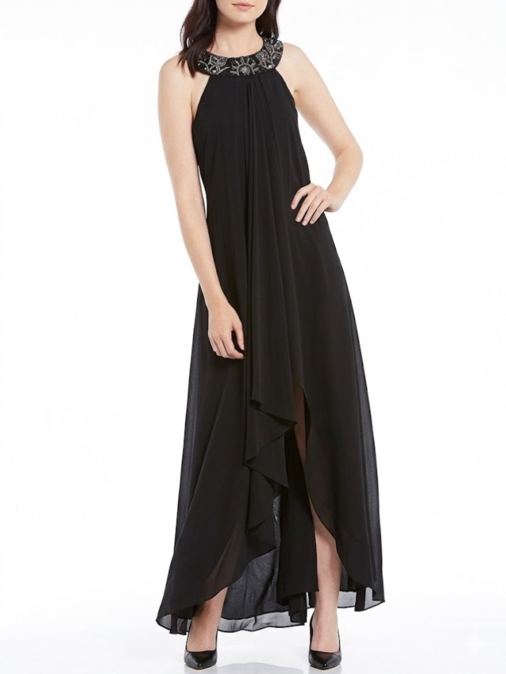 Belle by Badgley Mischka Embellished Halter High-Low  Dress - Size 2